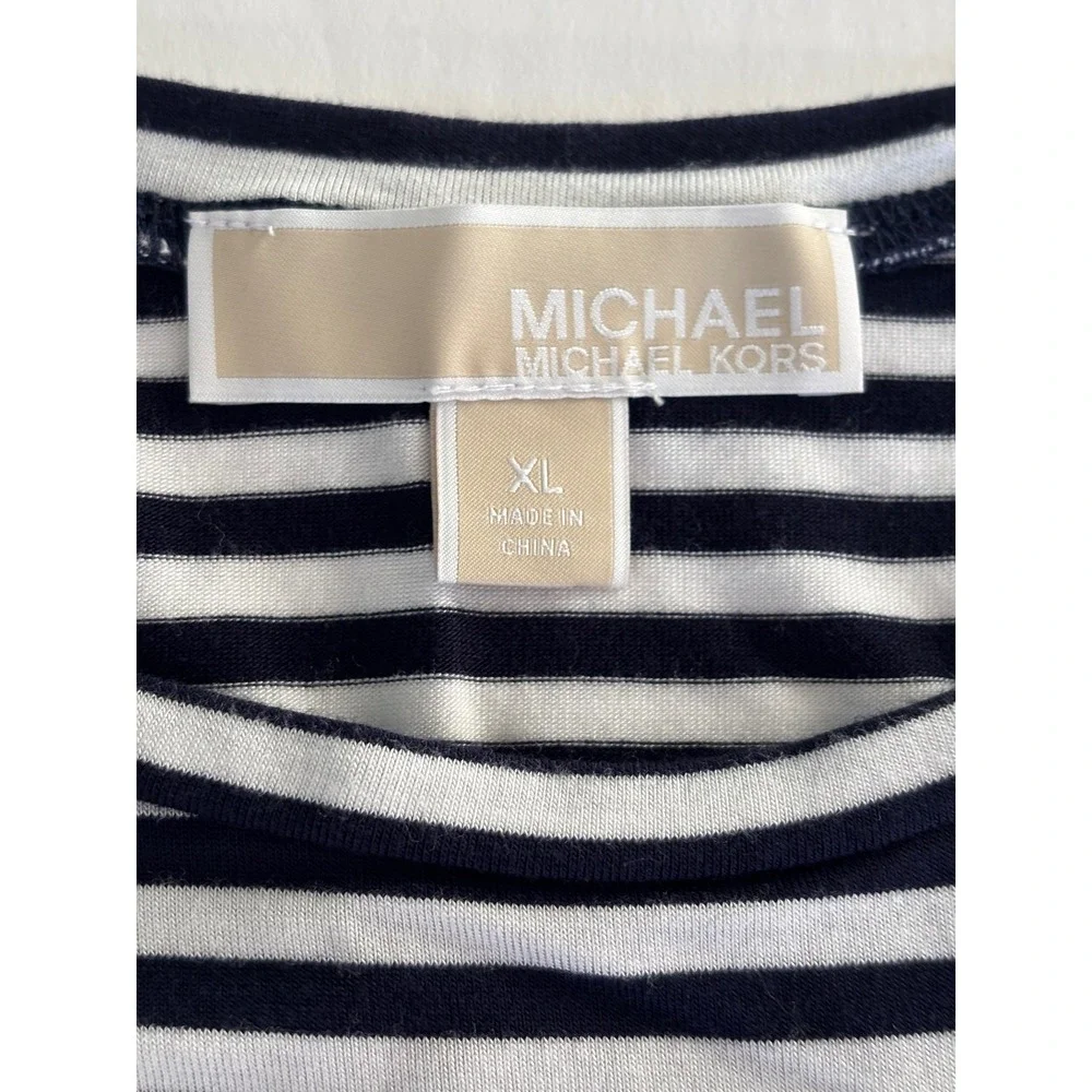 Michael Kors Striped Sleeveless Top Blouse Navy‎ Blue Chiffon Trim Size S